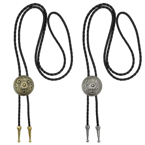 2 Packs Bolo Tie for Men – Vintage Western Cowboy Costume Flower Polo Tie
