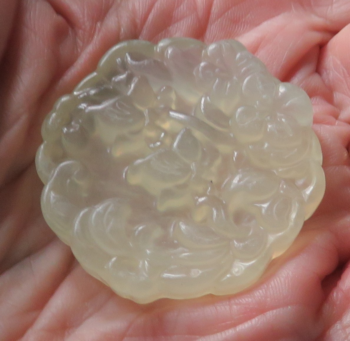 Drilled Pendant Round Carved Or Molded Jadeite On Presidium / Stone
