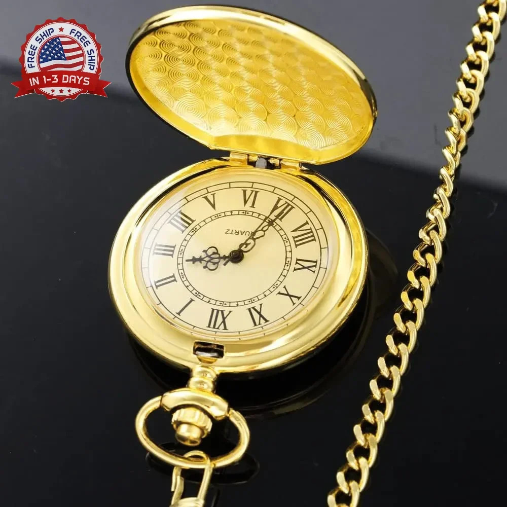 Smooth Pocket Watch Alloy Steel Quartz Roman/Arabic Numerals with 37cm Chain for