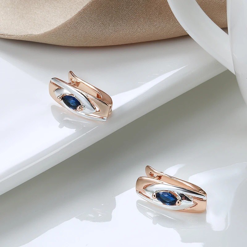 Elegant Earrings Halo Hoop 585 RG Rose Gold Rose Gold Sapphire Blue Zircon 3.7g