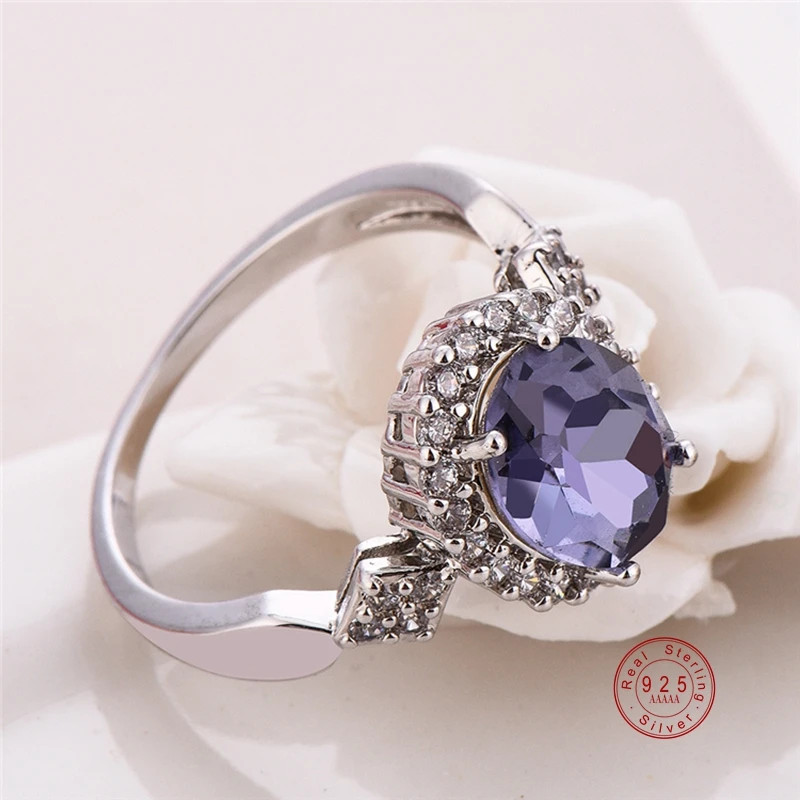 Stackable Ring 925 Sterling Silver Round Black Zircon Tension Mount Jewelry