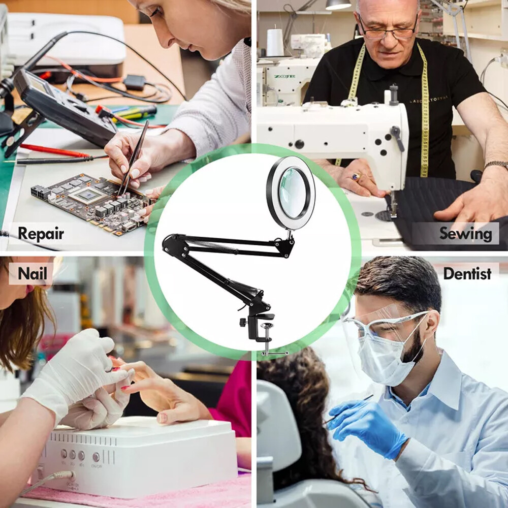 10X Magnifying Glass with Light and Stand, 2-in-1 LED Magnifier Desk Lamp for US