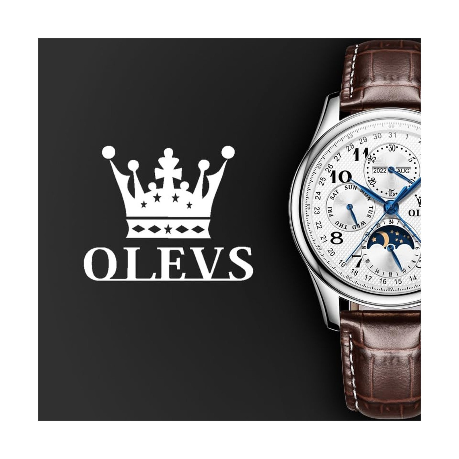 OLEVS Automatic Watches for Men Multi Calendar Moonphase with 3ATM Waterproof…