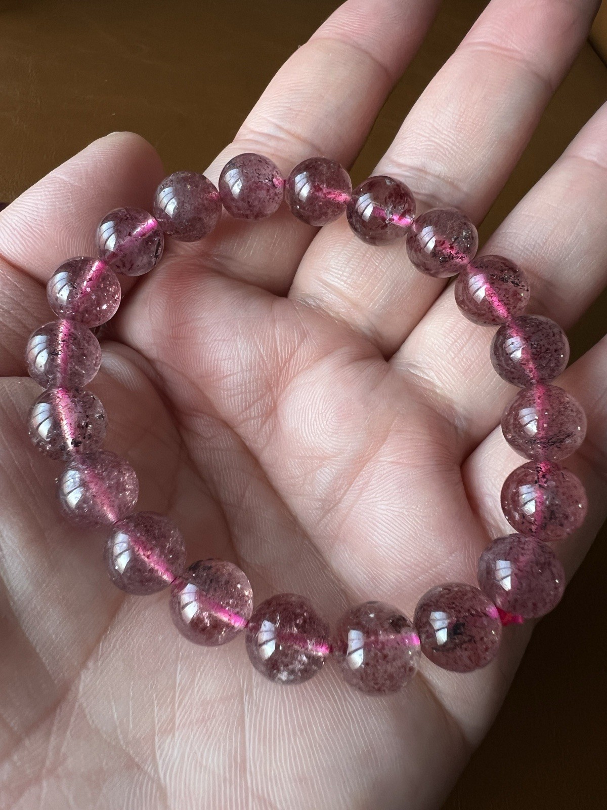 8mm Oily Starlight Strawberry Quartz Bracelet Natural Sparkly Red Mineral Inclus