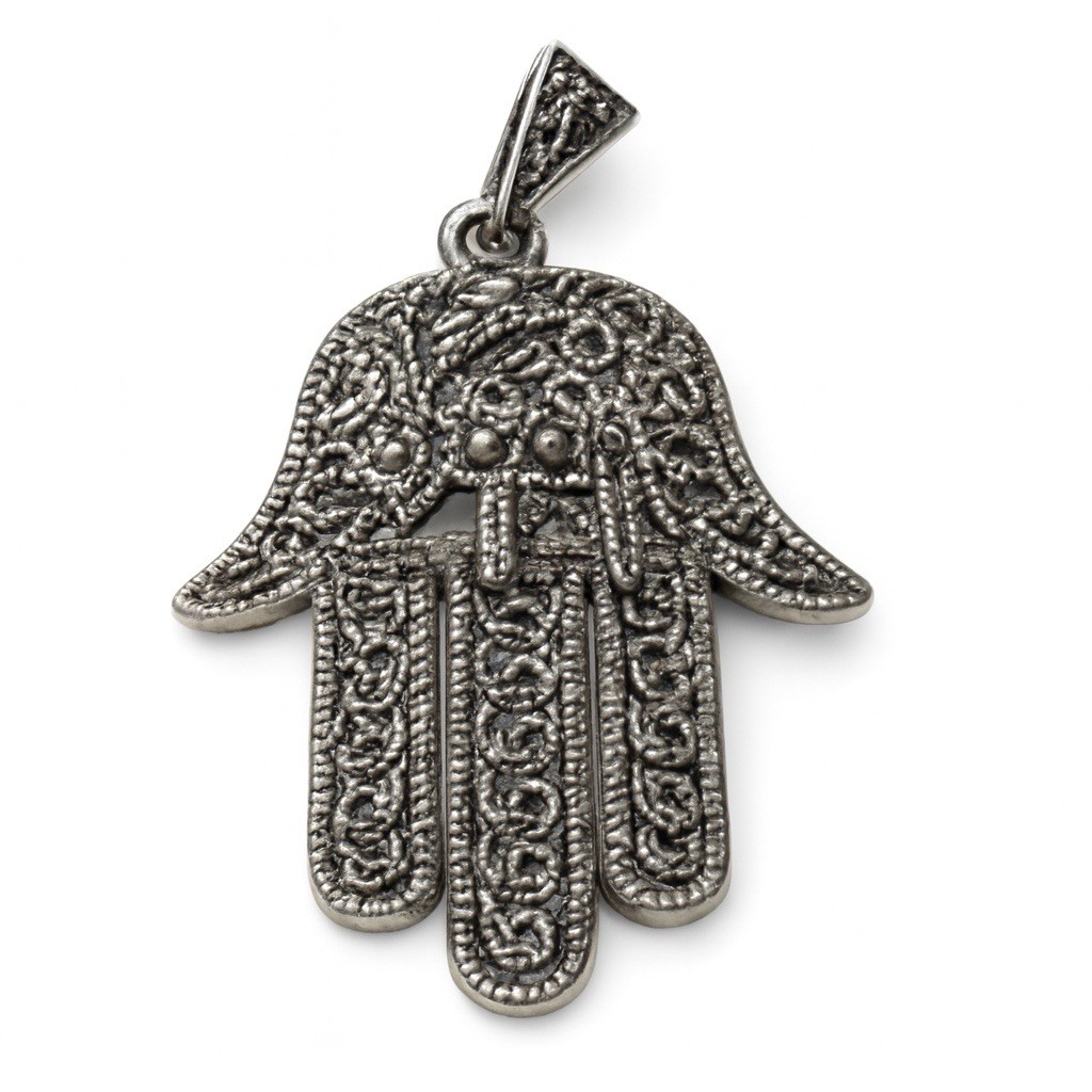 925 Sterling Silver Good Luck Hamsa Hand and Chai Judaical Pendant