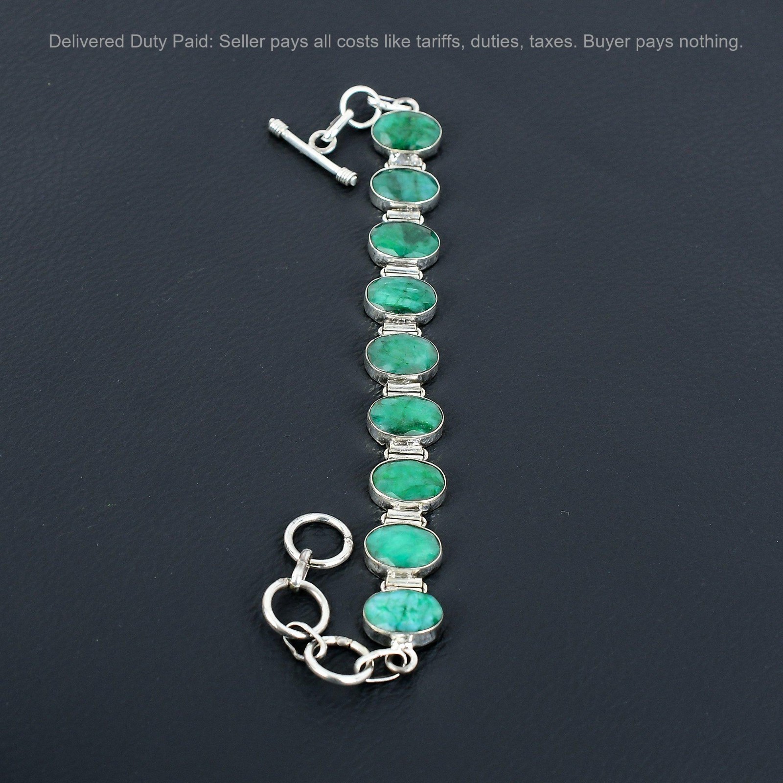 Black Friday Sale 925 Silver Oval Natural Zambian Emrald Chain Bracelet Jewelry