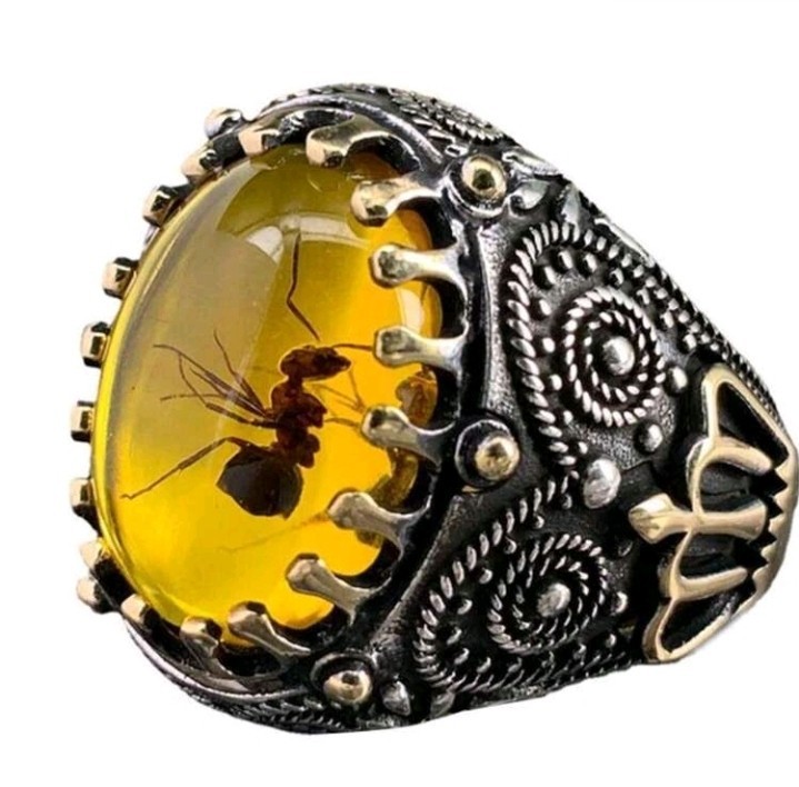Silver-Plated Zinc Insect Inside Gold Oval CZ Ring Size 10
