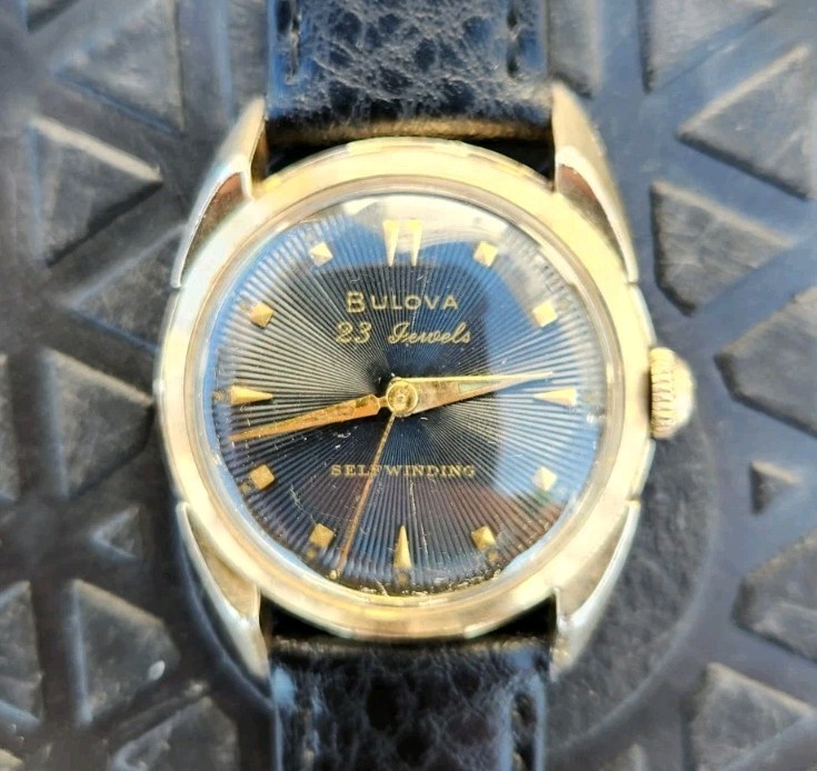 Vtg 1957 Bulova 23 Sunburst Men’s 31mm Watch 10BPAC Automatic Black Dial RGP!!!