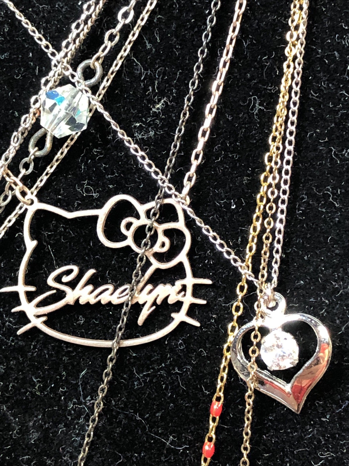b56. 925 Sterling, GF, Mix material, Enamel, Glass, Stone 9 chain Necklaces 21g
