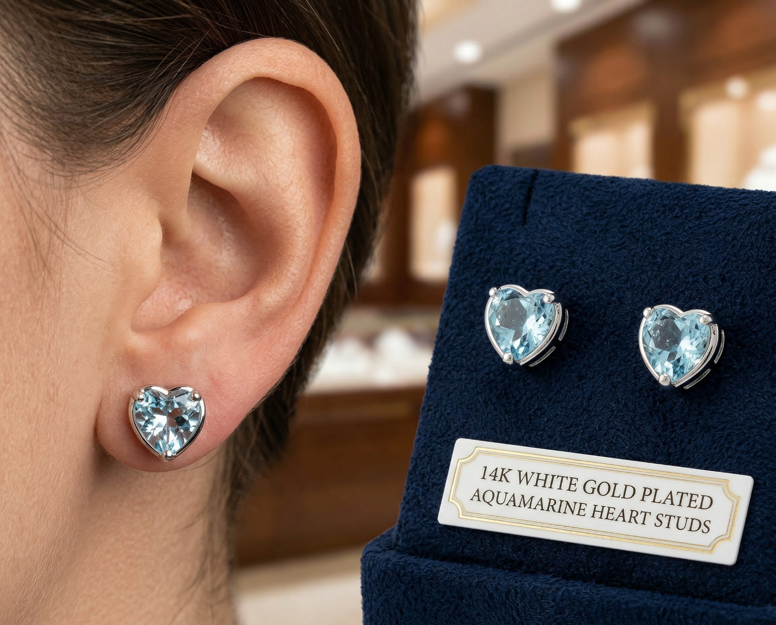 AQUAMARINE 2.82 Cts STUD EARRINGS 14k WHITE GOLD PLATED – Made in USA – NWT