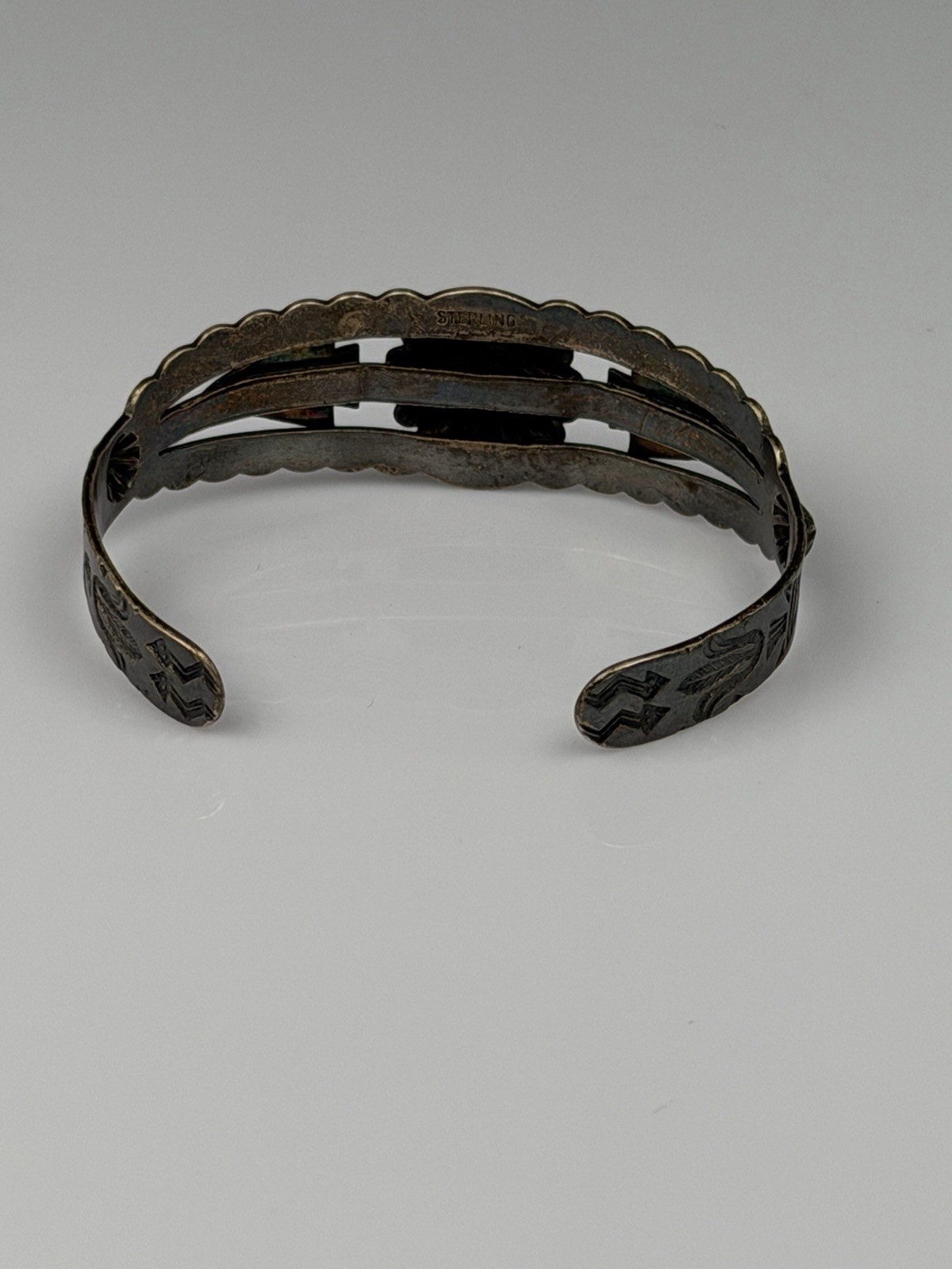 Vintage Fred Harvey Style Cuff Bracelet Sterling Silver Navajo