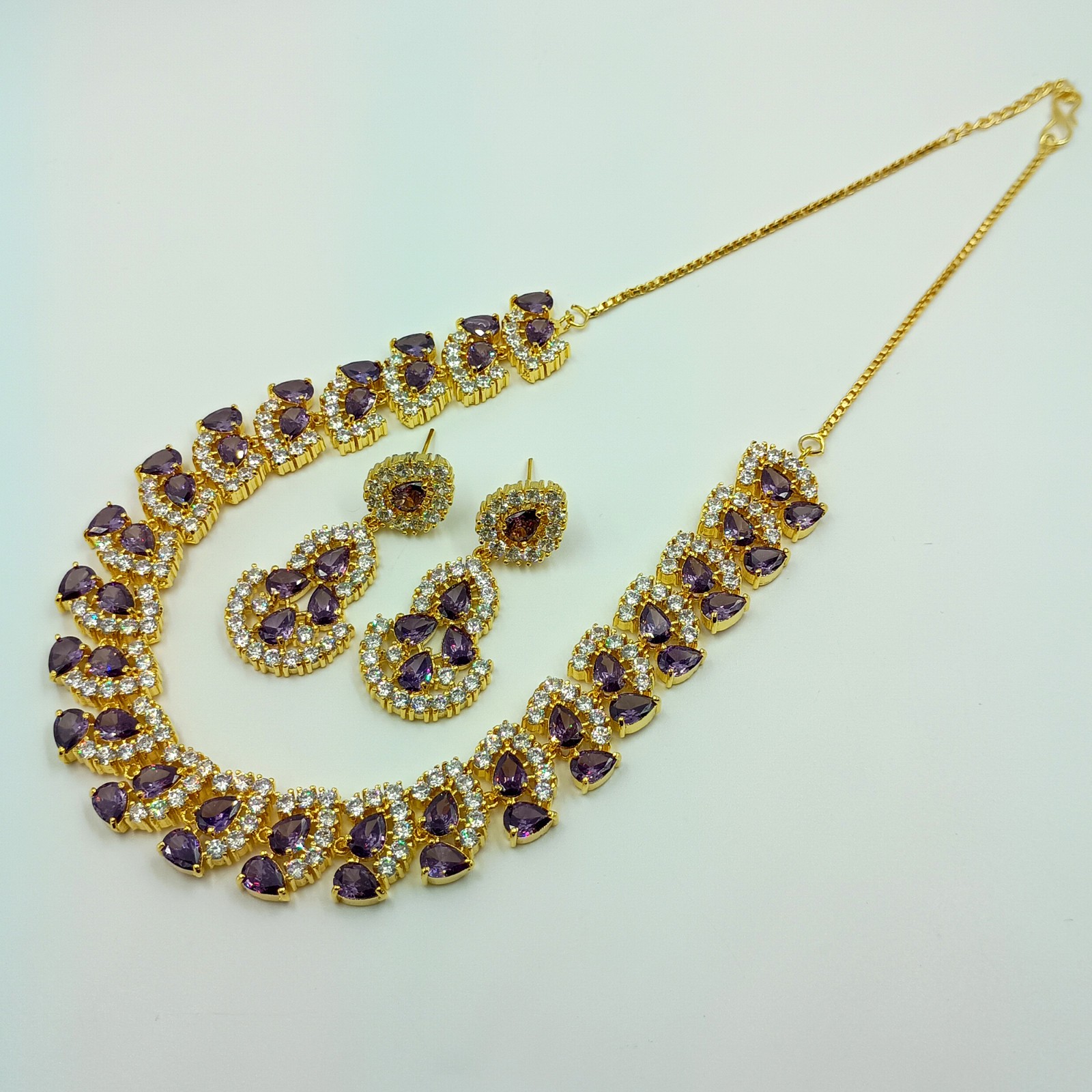 Amethyst Stone Necklace Set 22k Gold Plated Statement Ethnic Party Wear Jewelry