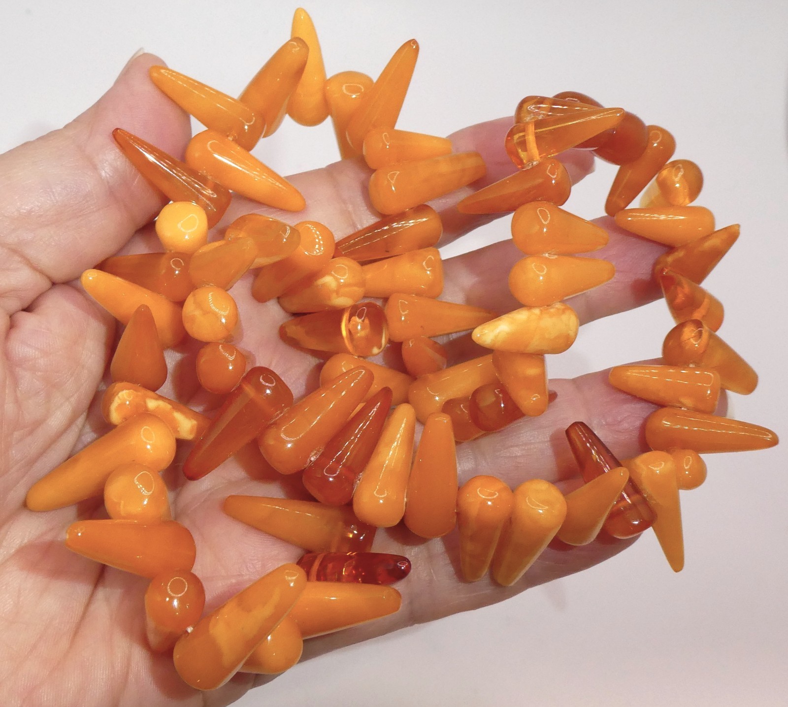 Vintage Baltic Egg Yolk Amber Strand Necklace Cone Spike Beads 20″ 43g