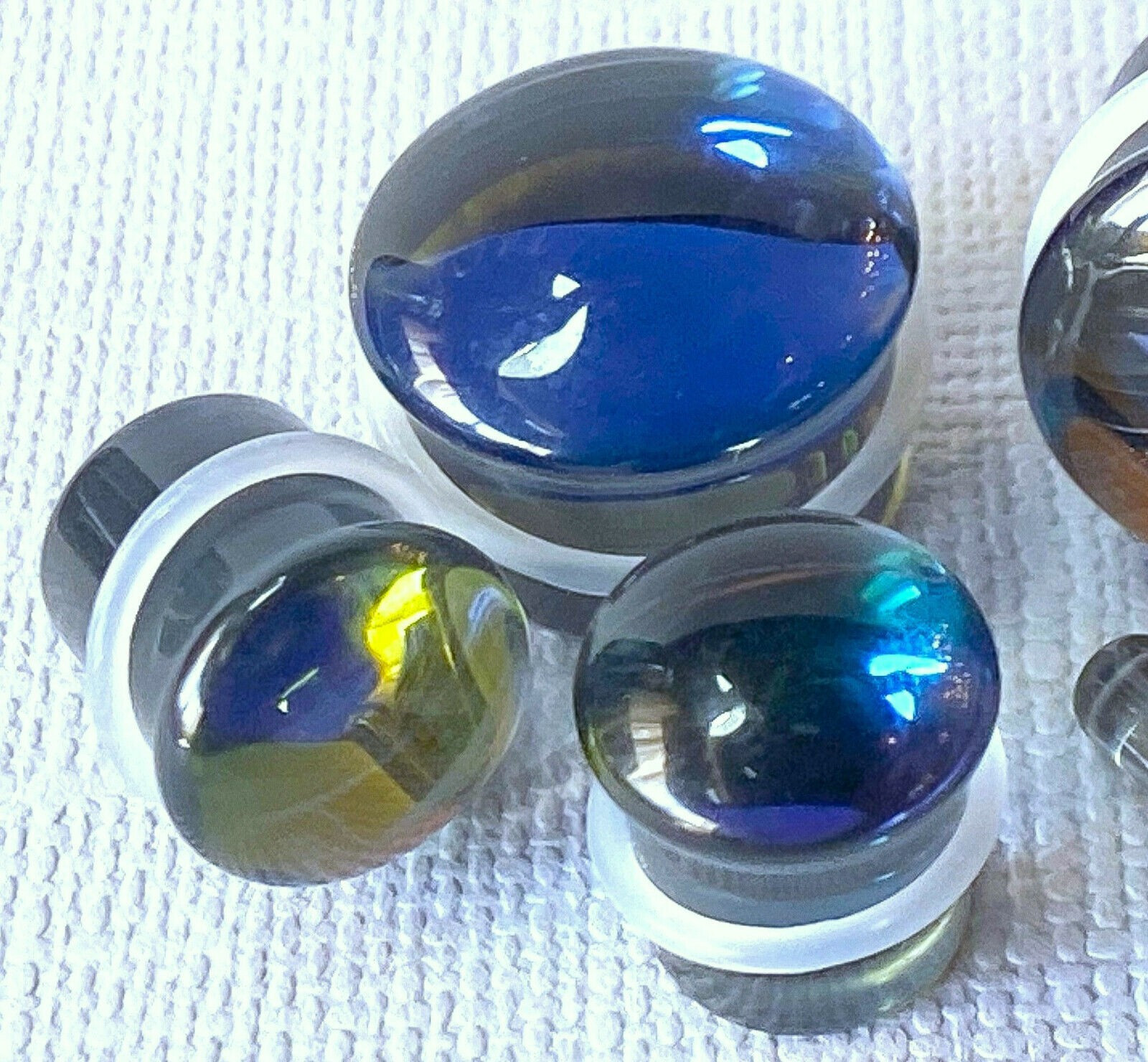 PAIR of Midnight Moonstone Glass Single Flare Plugs Tunnels Gauges Body Jewelry