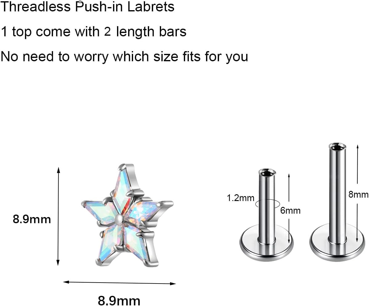 1Pcs 16G 18G G23 Titanium Threadless Labret Studs Push-In Labret Lip Cluster Tra