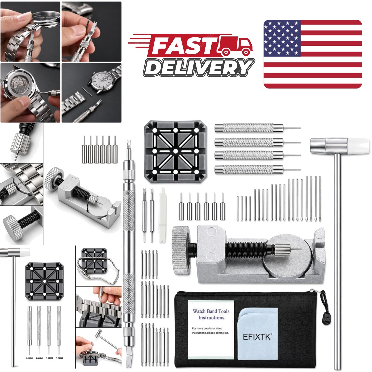 Watch Link Removal Kit with 60 in 1 Accessories for Bracelet Resizing and Repair