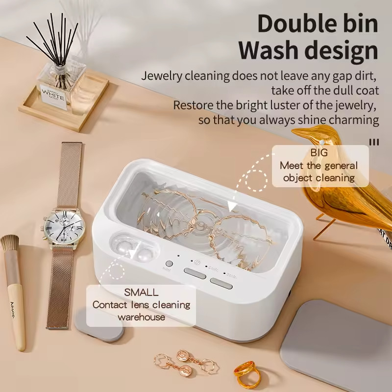 Ultrasonic Cleaner with Adjustable Timer Double Bin Jewelry Cleaning Machine