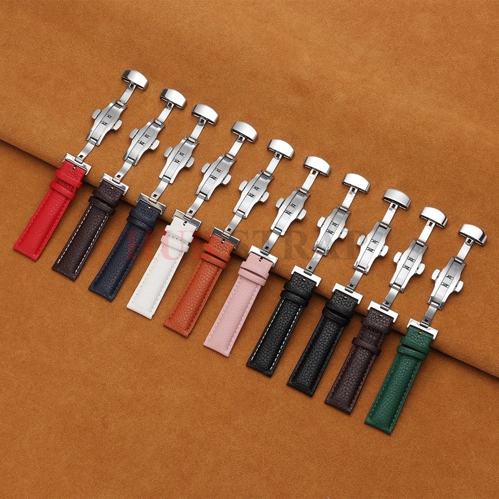 Calfskin Litchi Leather Watchband 16/19/21/24mm 18mm 20mm 22mm Watch Strap for M