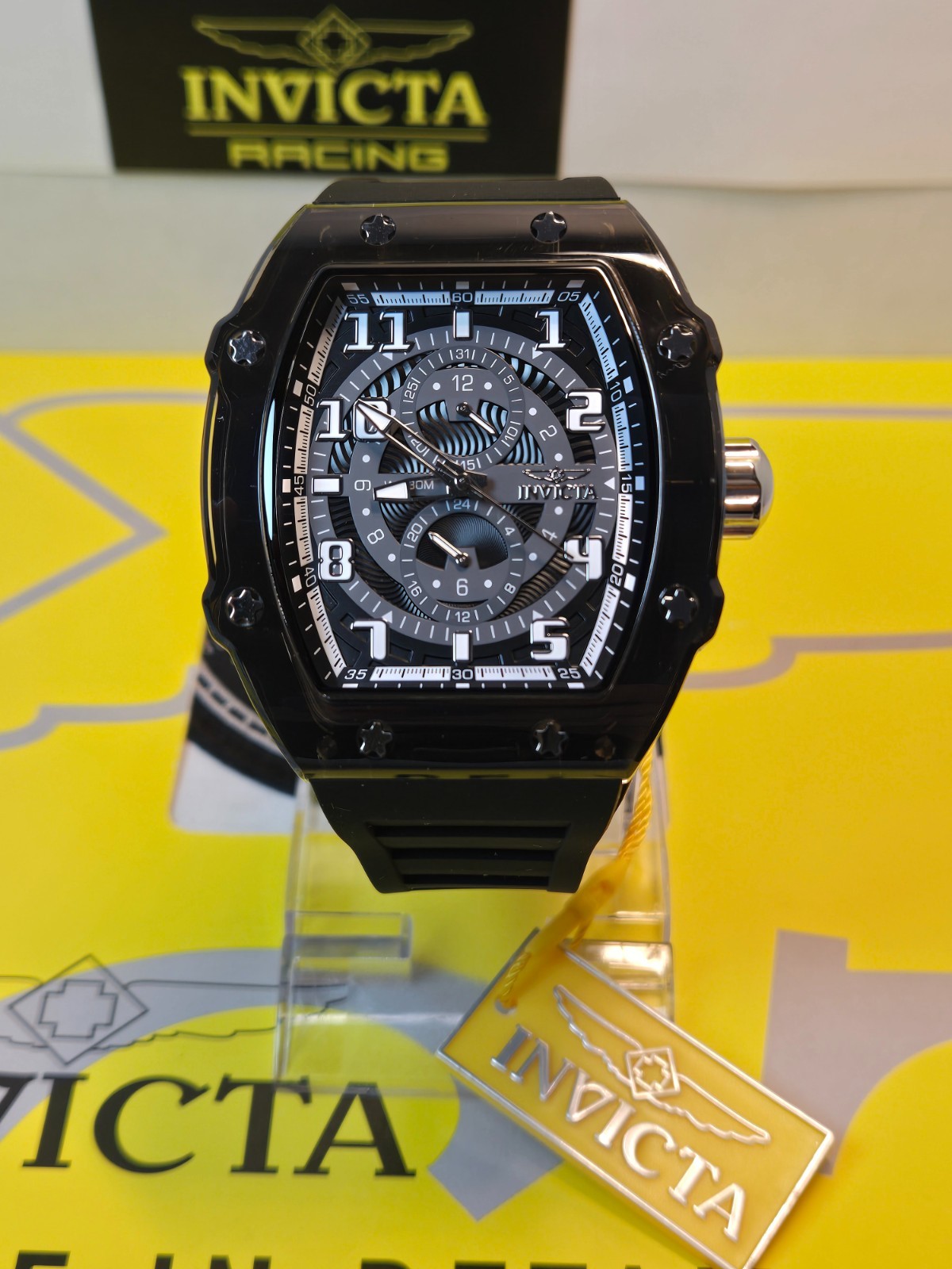 Invicta Racing Cyclone Podium Men’s Watch – 48.5mm, Black case /Black Dial New