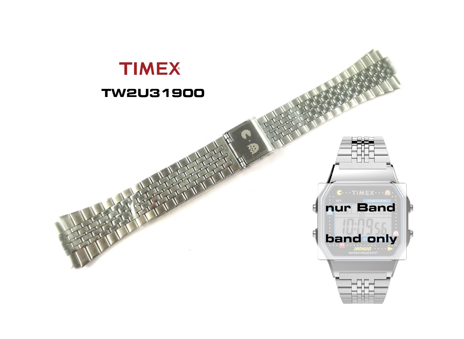 Timex Replacement Strap TW2U31900 T80 X Pac Man – Stainless Steel – 18mm