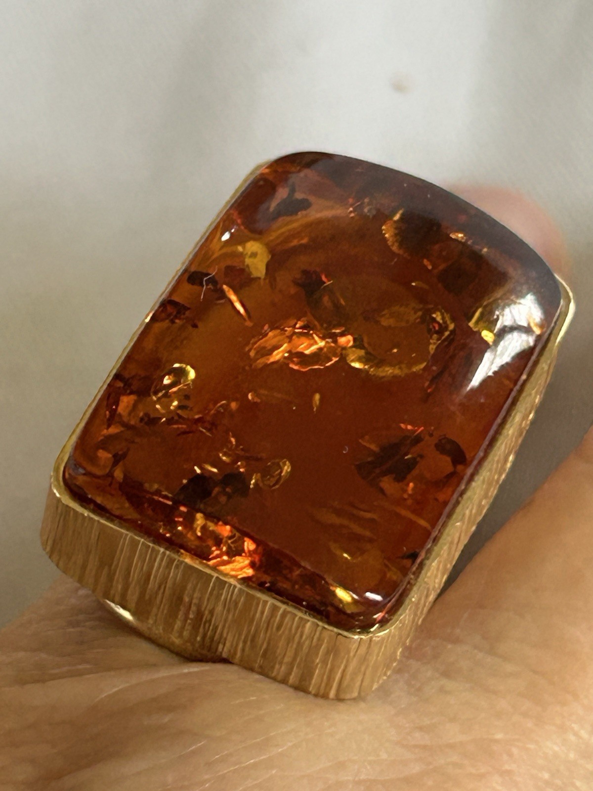 Baltic Amber 925 Sterling Silver Gold Plated Rectangular Adjustable Ring Sz 7-9