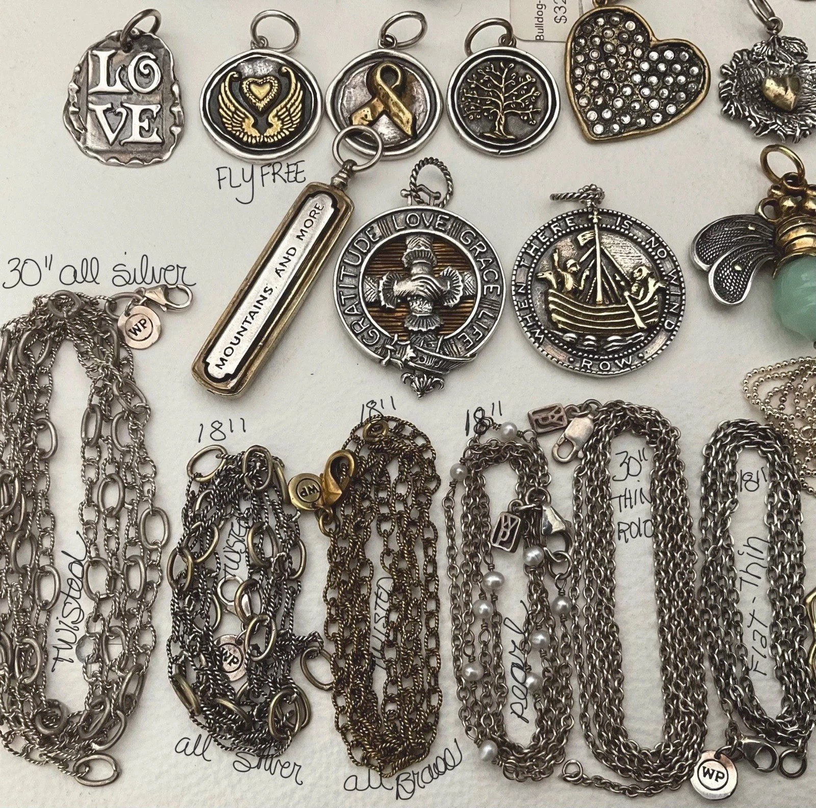 Vintage Waxing Poetic Sterling Silver/Brass Charms Heart Love