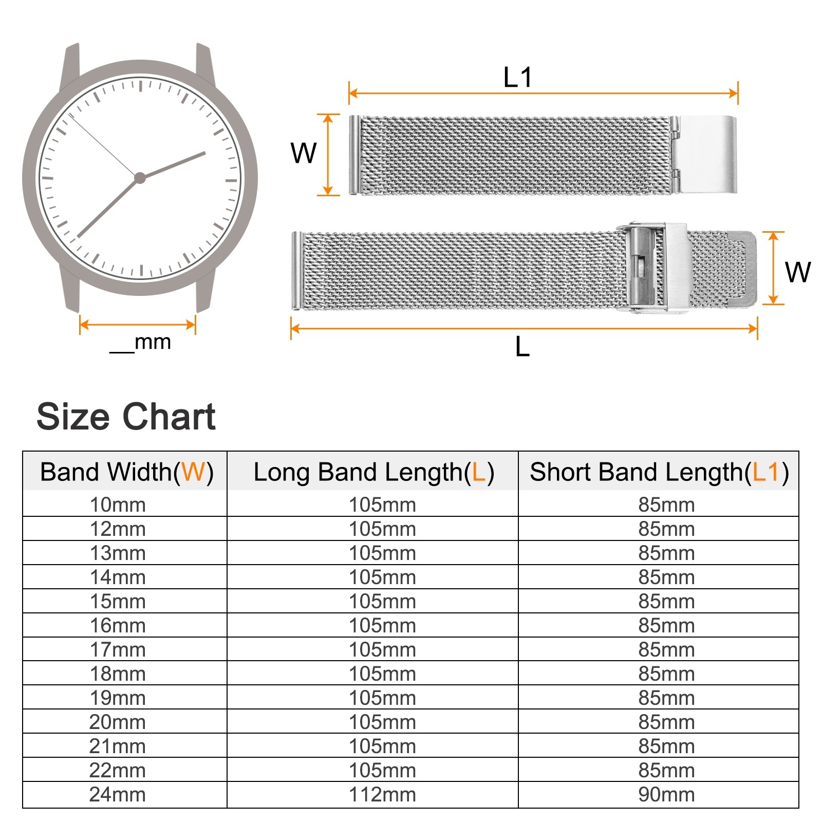 316L Stainless Steel Mesh Watch Band 18mm Quick Release Adjust Straps Silver