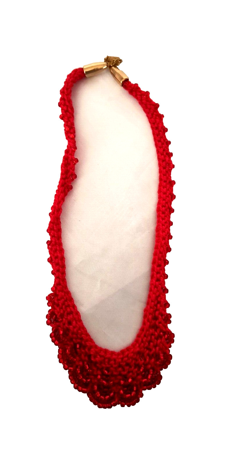 Boho Women’s Choker Style Necklace Red Crocheted Seed Beads Barrel Clasp