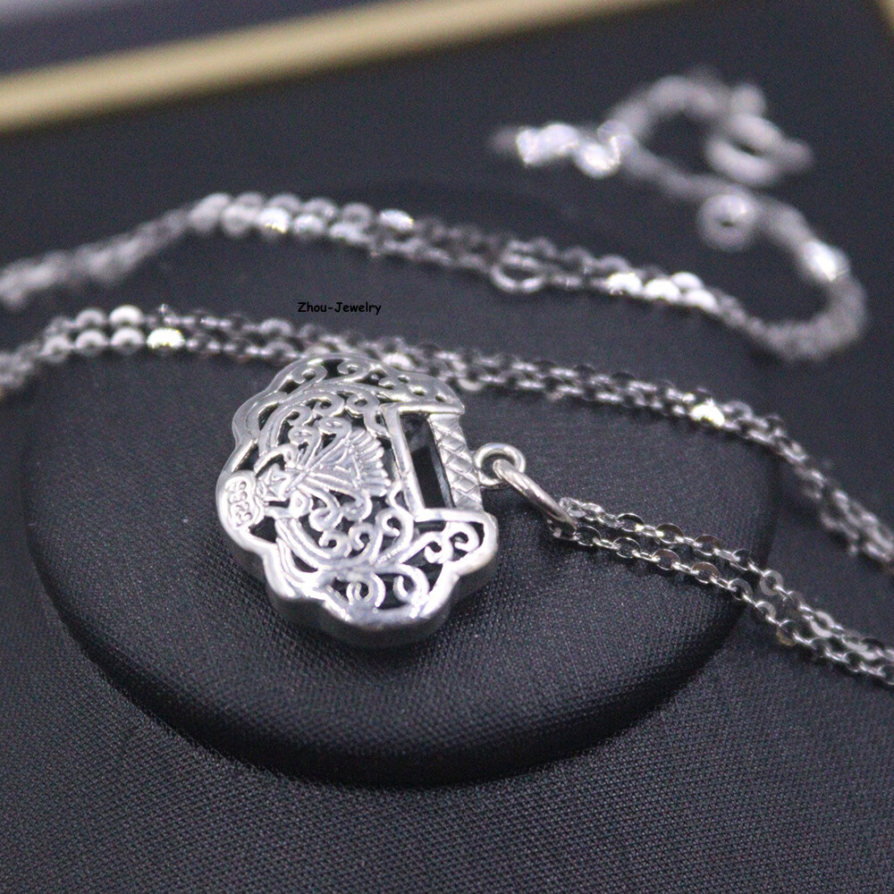 Real S925 Sterling Silver Pendant Men Women Hollow Lock Pendant 19*18mm