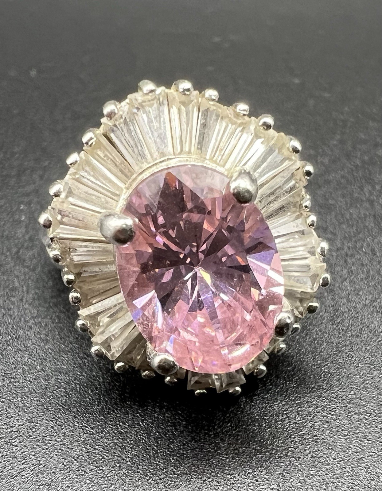 Pink & White/colorless CZ Sterling Silver 925 Ring, Size 4.75.