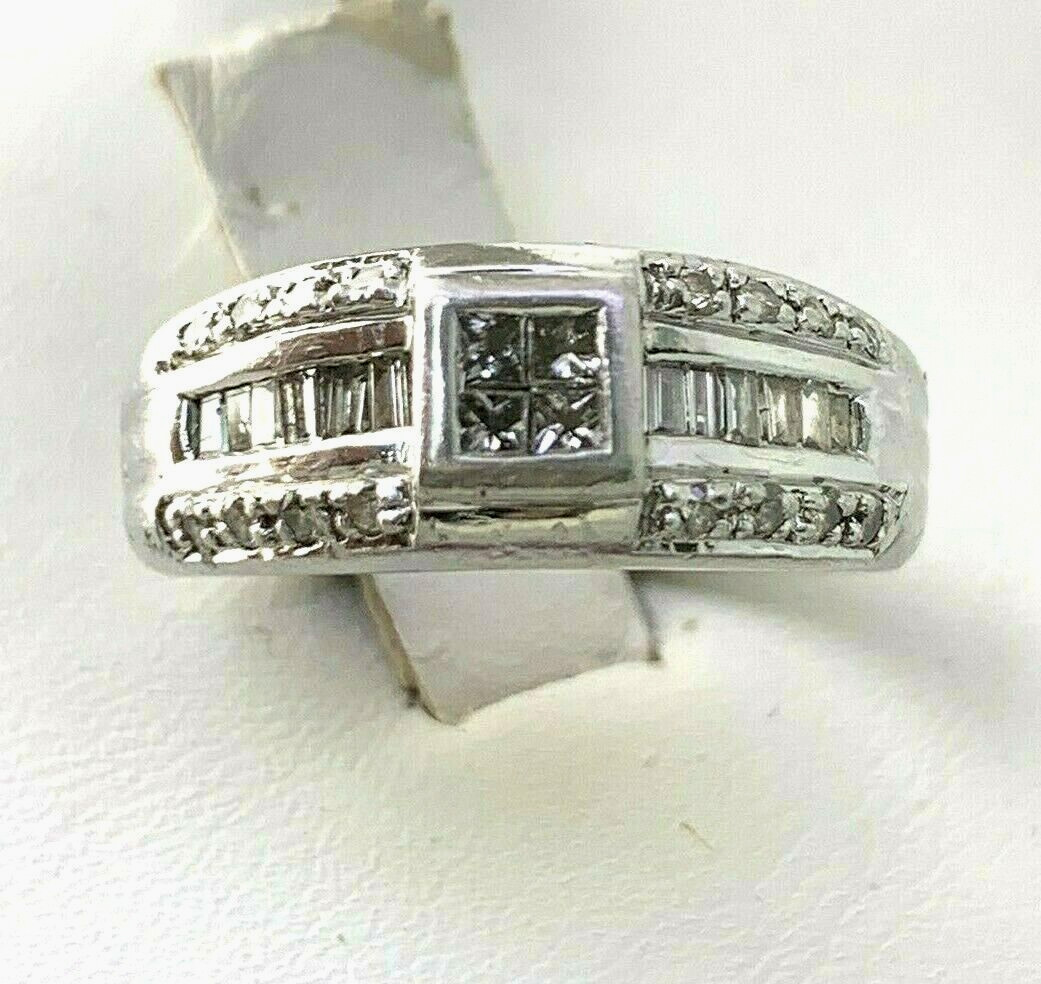 0.57 CTW Natural Diamond Wedding Band Ring Platinum 900 Princess Baguette 6.5