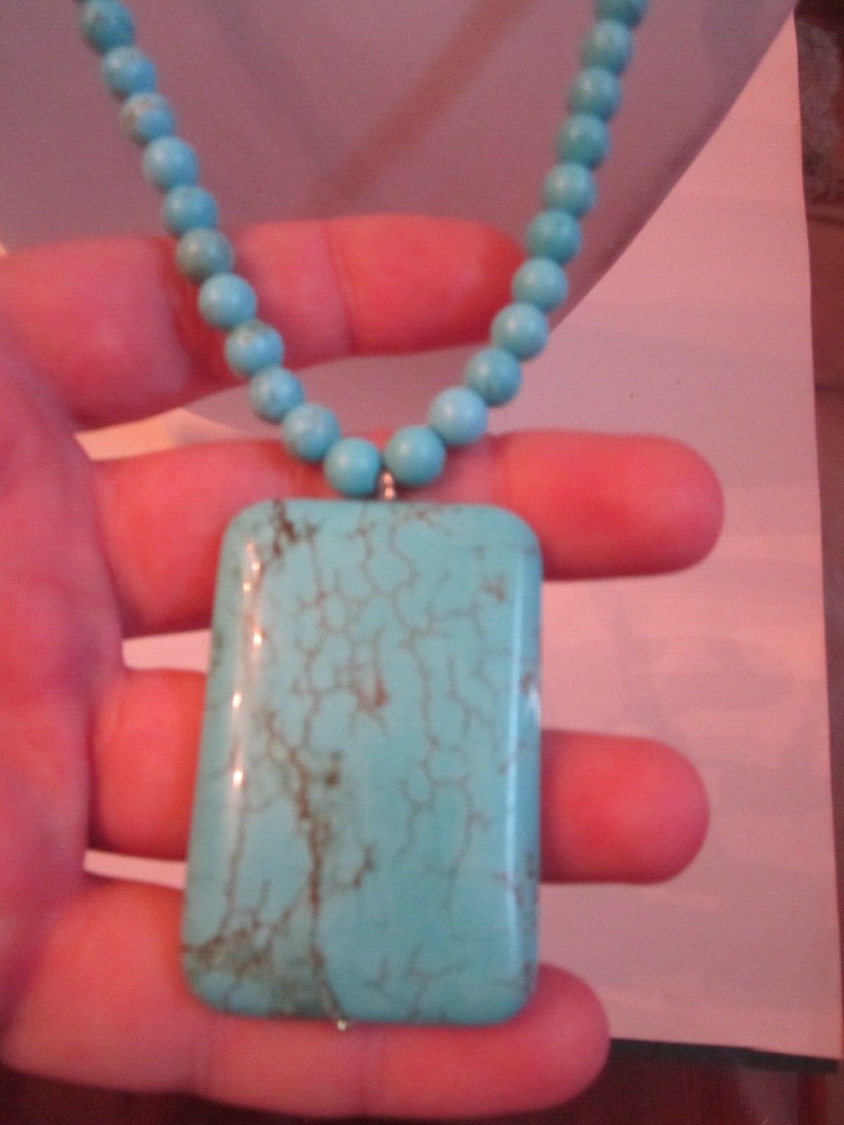 GENUINE TURQUOISE GEMSTONE NECKLACE AND PENDANT – 20″ – 93g – BBA-26