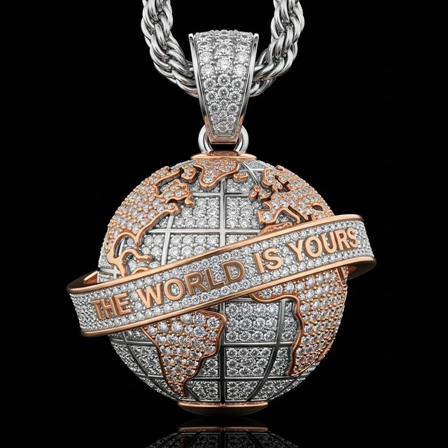 4Ct Round Cut Moissanite The World Is Yours Globe Pendant 14K Rose Gold Plated