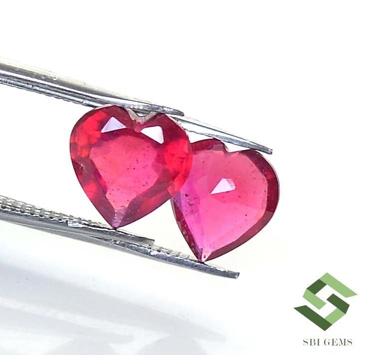 8×8 mm Natural Ruby Heart Shape Cut Pair 3.91 CTS Faceted Loose Gemstones GF
