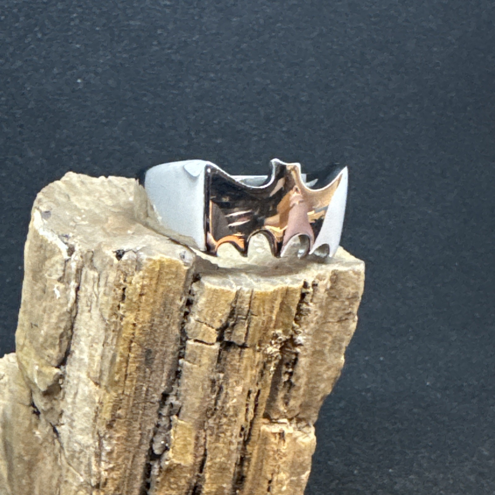 Bat Design Stainless Steel Ring 12mm Face Width 5mm Band Width