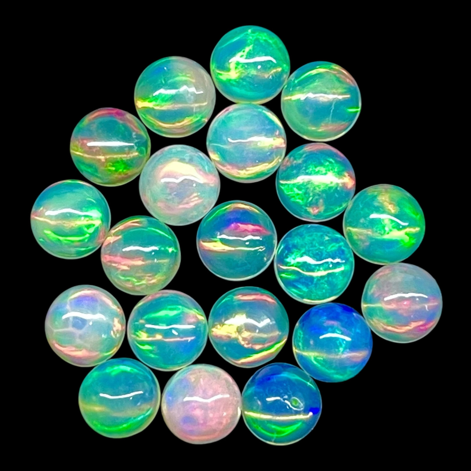 20 Pcs Natural Ethiopian Opal 4.3mm Round Flashy Loose Cabochon Gemstones Lot