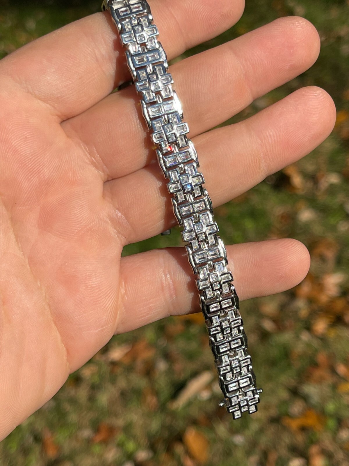 Mens Custom Link Bracelet Real 925 Sterling Silver Iced Baguette CZ Hip Hop