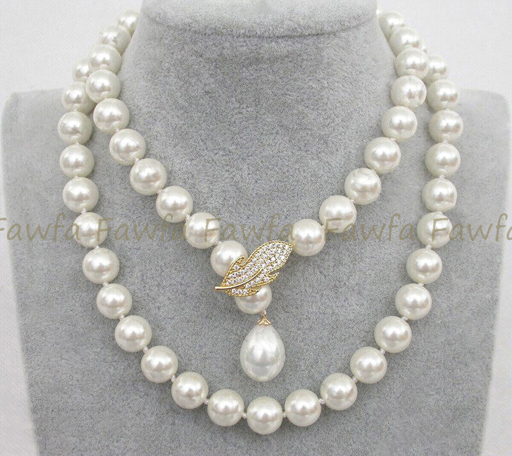 8/10/12/14mm Elegant White South Sea Shell Pearl Round Beads Necklace 14-50”