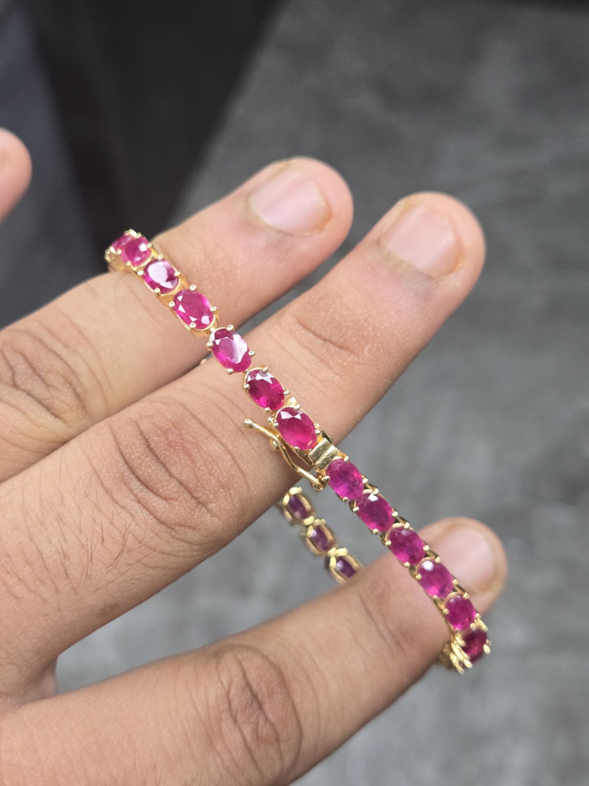 15 Ctw Oval Cut Created Red Ruby Tennis Women’s Bracelet 14K Yellow Gold Plated