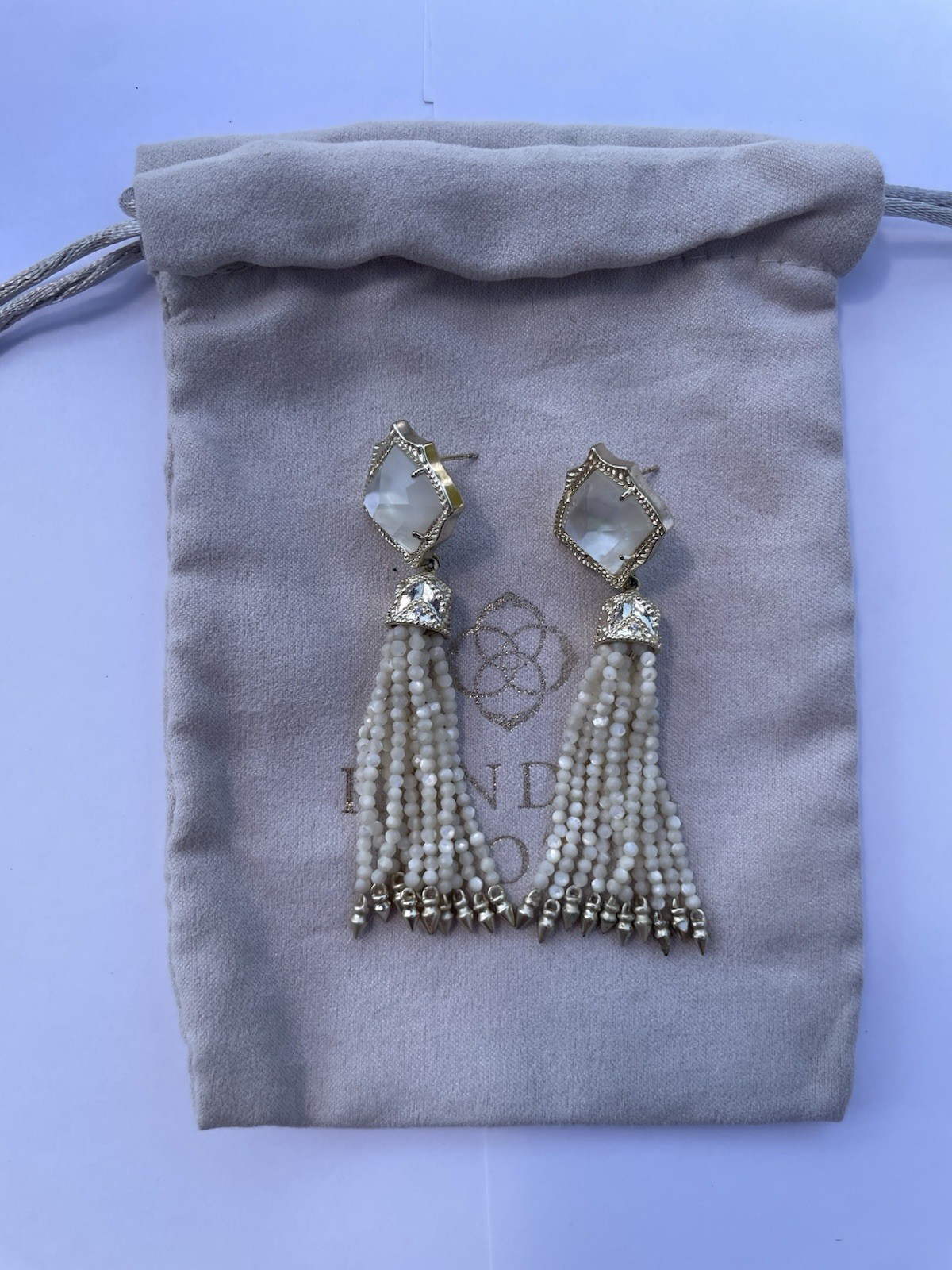 Kendra Scott Rayne Beaded Tassel Statement Earrings – Gold Ivory Mother-of-Pearl