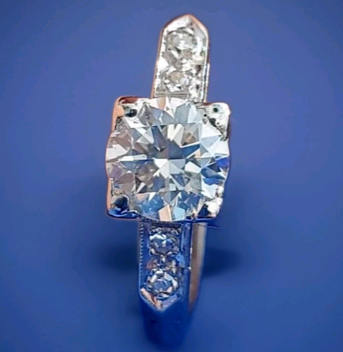 Original EARTH MINED DIAMOND Deco Engagement Ring Vintage PLATINUM Solitaire S 5