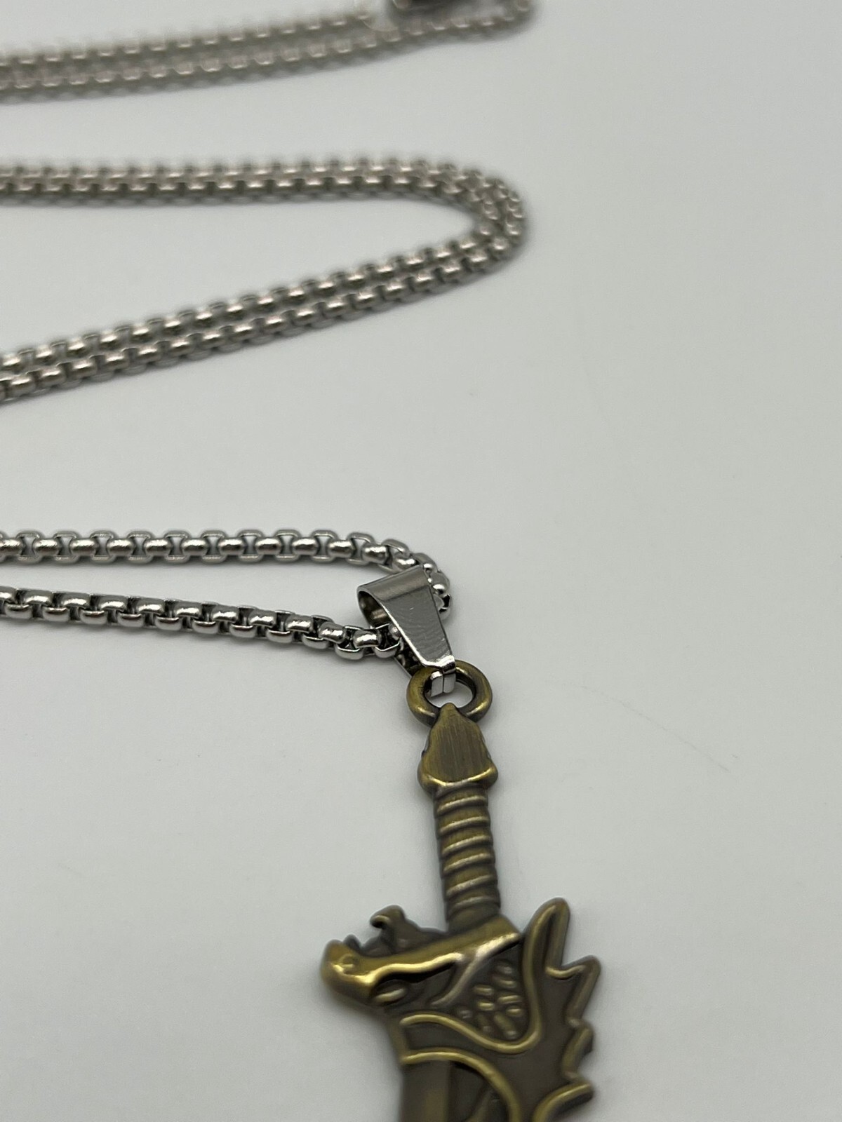 Stainless Steel Bronze Knife Dagger Weapon Pendant on Chain