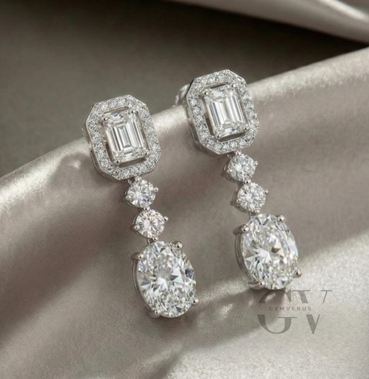 Moissanite Drop/Dangle Earrings 4.50 Carat Oval Cut F/ VVS1 Solid 14K White Gold