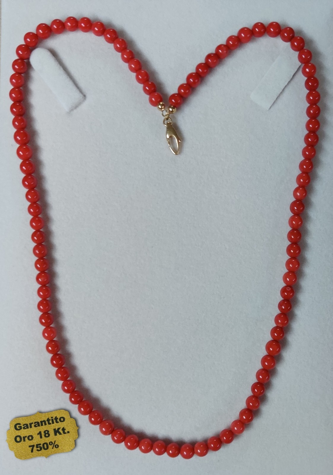 5.5mm Sardinian Coral Necklace and 18K Gold 750% Total Weight 18.36gr. NEW