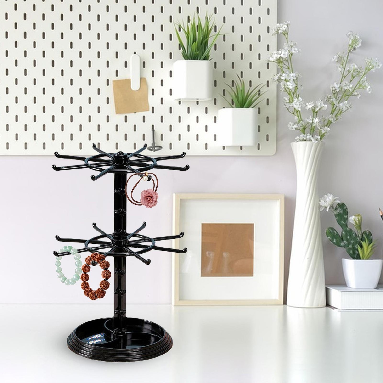 Two Layer Countertop Rotation Display Rack Bracelet Necklace Keyring StorageRack