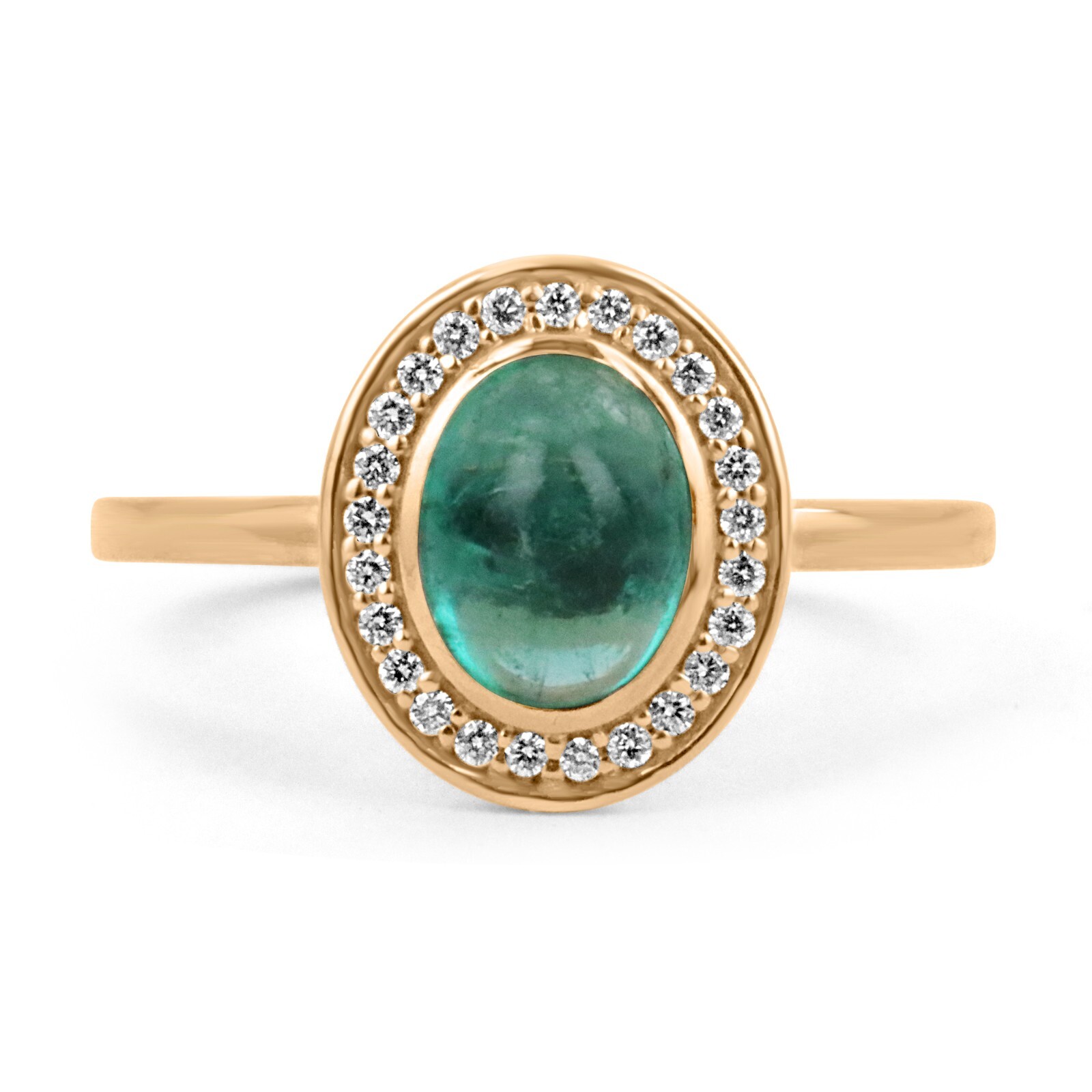 1.45tcw Natural Emerald Cabochon Oval Cut & Diamond Halo Statement Ring 14K