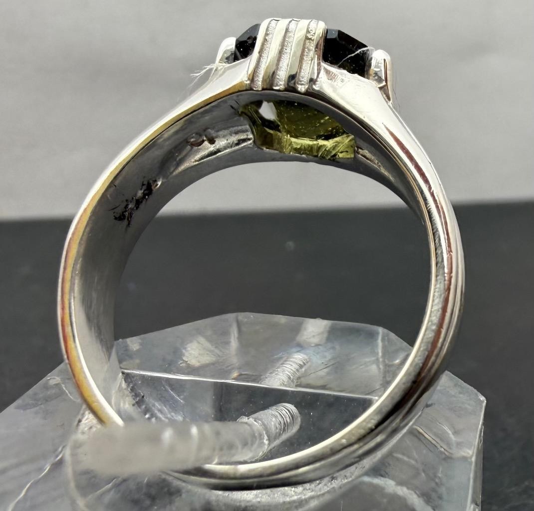 2.4 CT METEORITE MOLDAVITE TEKTITE 925 STERLING SILVER MENS RING SZ 9.5, 6.28 GR