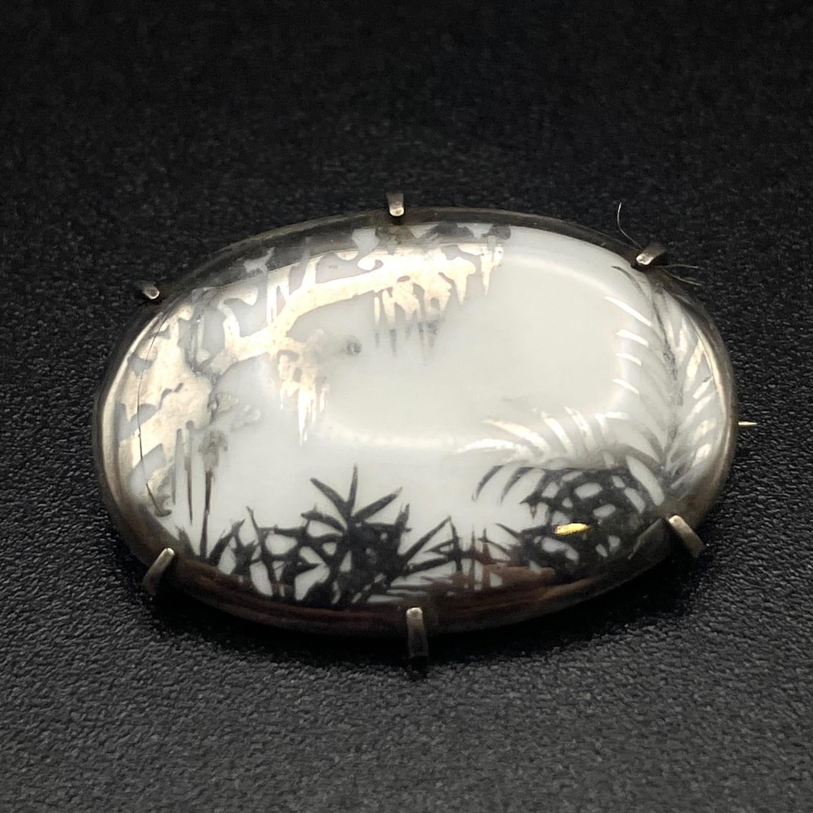 Vintage Olive Commons Cameona Palm Brooch Platinum Paint Sterling Silver 1 “