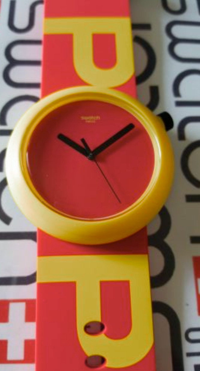 NEW SWISS LIMITED EDITION SWATCH PNJ100 POPTASTIC UNISEX 45MM YELLOW RED BLACK