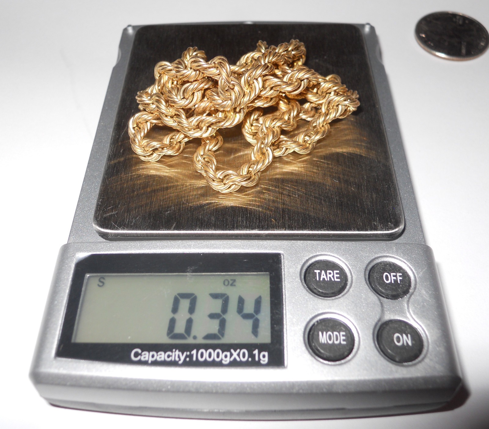10K Yellow Gold Rope Chain Necklace 9.6 Grams, 23 Inches, 3mm